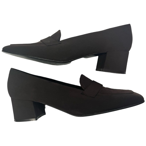 Vintage Chocolate Brown Bandolino Spainish Square Toe Slip Loafers Chunky Heel - Picture 6 of 7